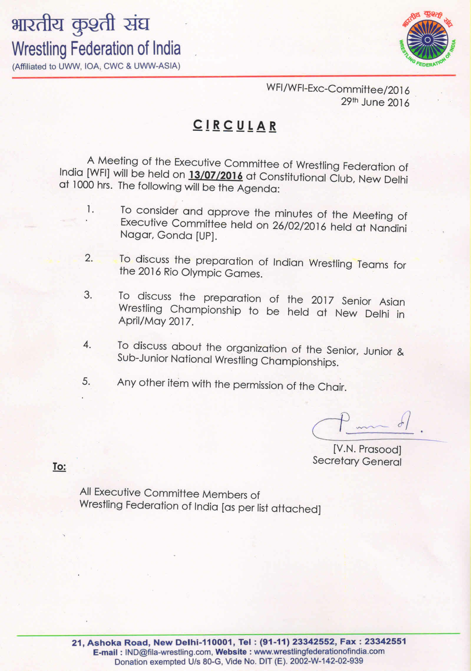 Circular for Federation Committee
